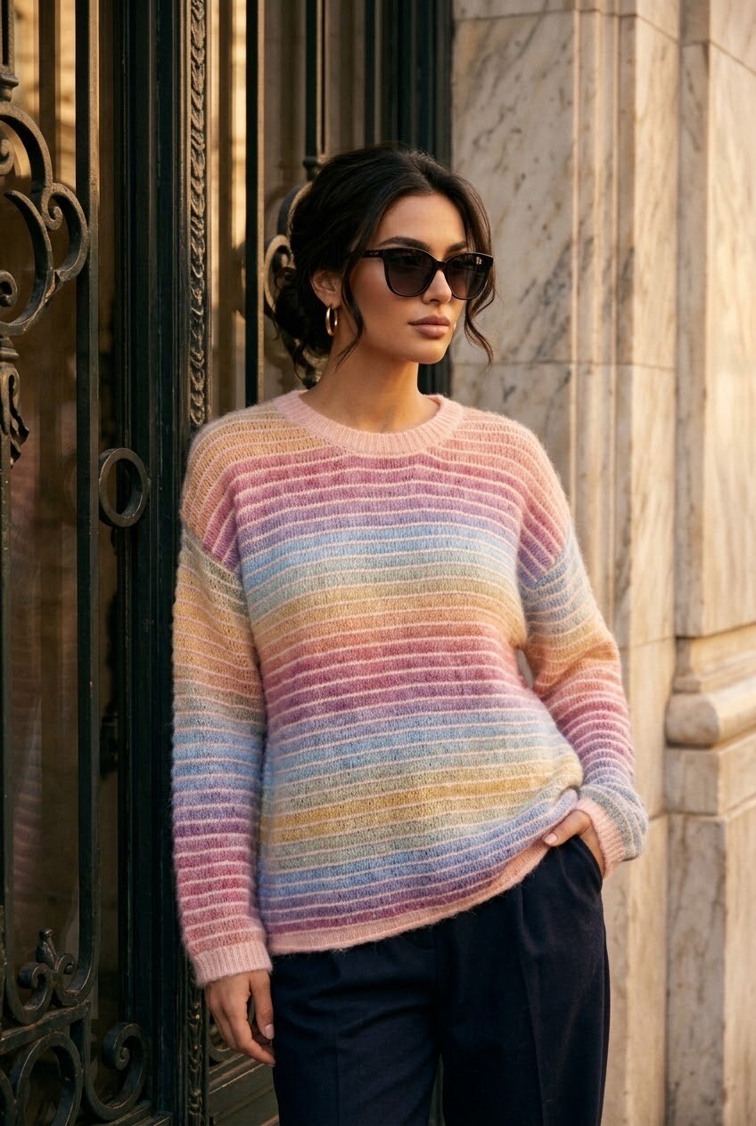 Grossista SOKY & SOKA - Maglione a righe da donna in maglia morbida