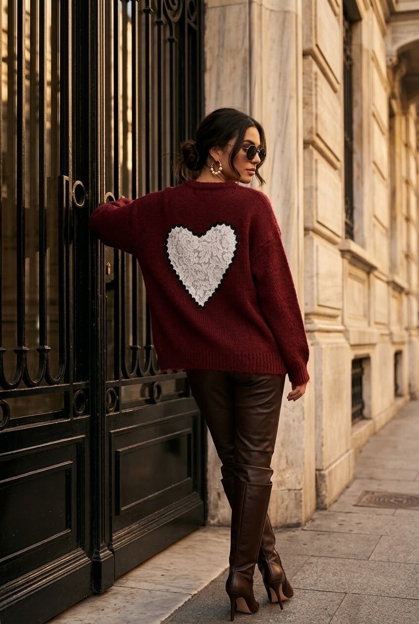 Großhändler SOKY & SOKA - Damenstrickjacke mit gesticktem Herz auf dem Rücken