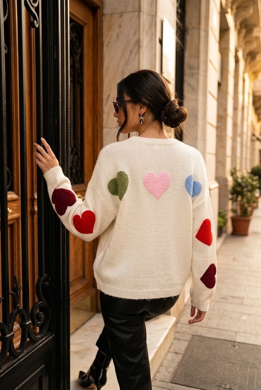 Grossista SOKY & SOKA - Maglione da donna con cuori colorati sul retro