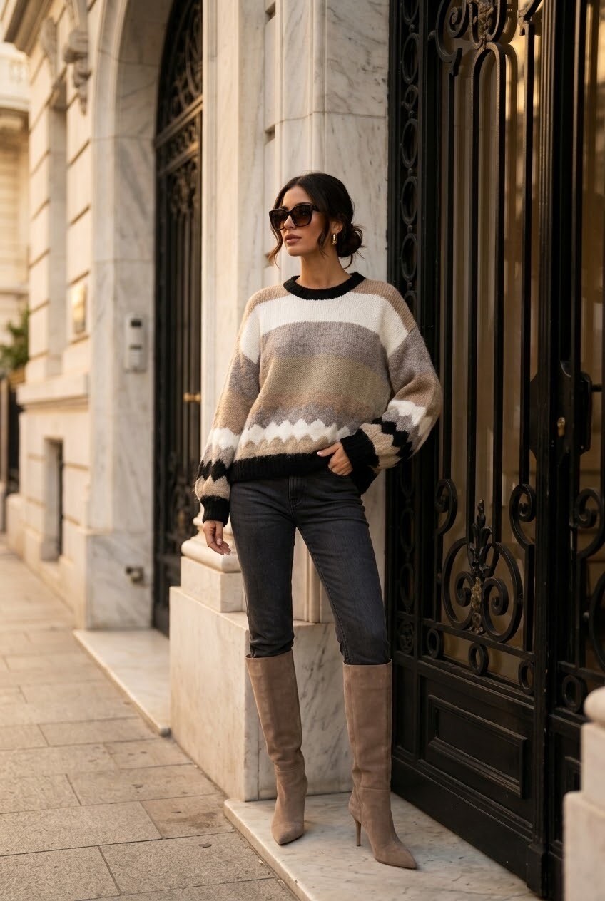Wholesaler SOKY & SOKA - Women's oversized striped knit sweater