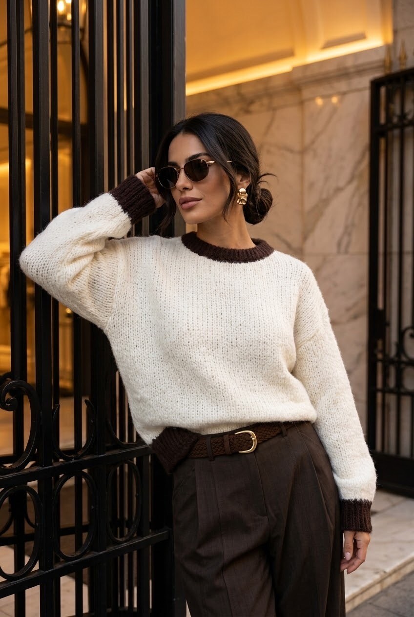 Großhändler SOKY & SOKA - Damenpullover mit kontrastierendem weichem Strick