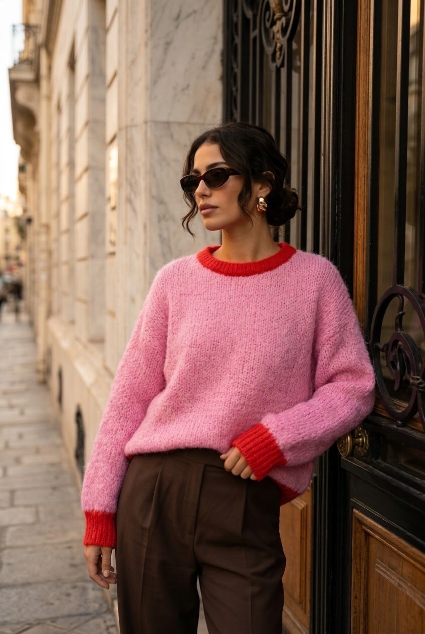 Grossiste SOKY & SOKA - Pull femme contrasté maille douce