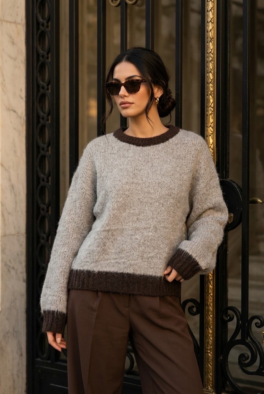 Grossiste SOKY & SOKA - Pull femme contrasté maille douce