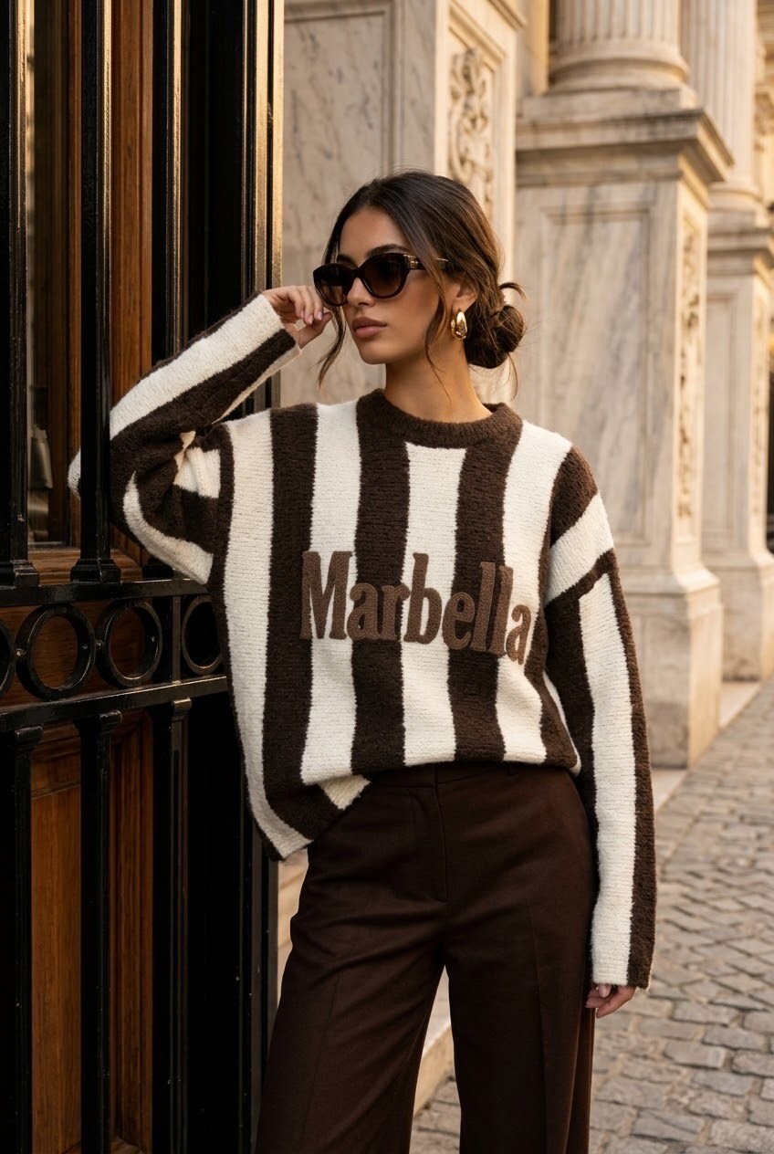 Grossista SOKY & SOKA - Maglione a righe da donna con messaggio Marbella