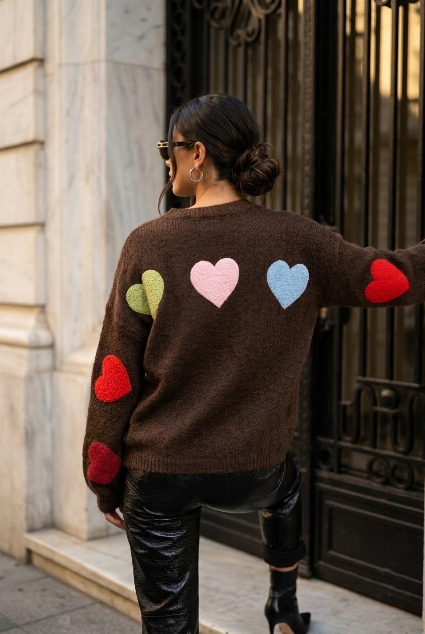 Grossiste SOKY & SOKA - Pull femme cœurs colorés dos