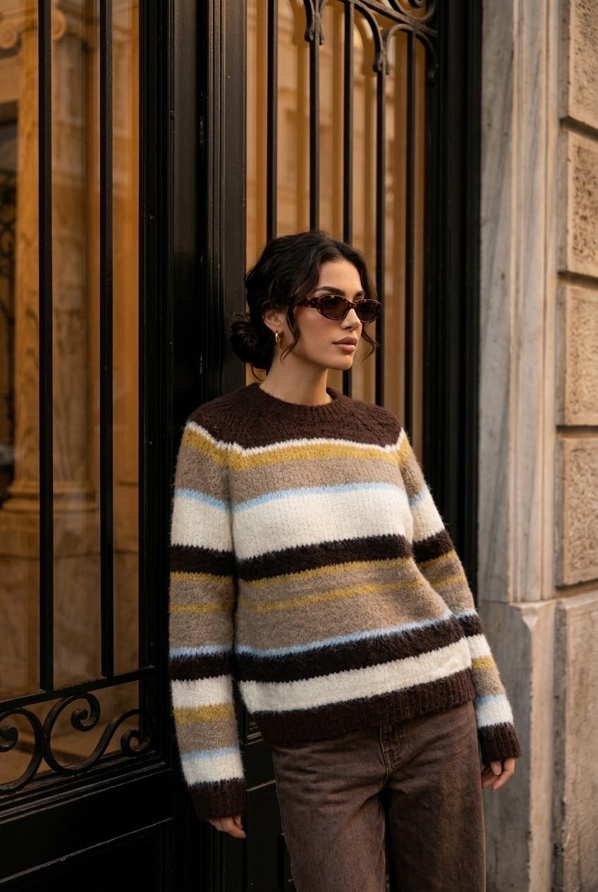 Grossiste SOKY & SOKA - Pull femme rayé maille douce