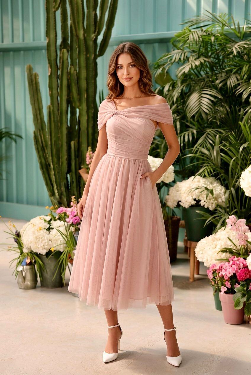 Grossiste SOKY & SOKA - Robe courte en tulle avec épaules drapées