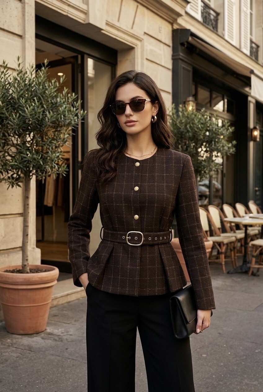 Grossiste SOKY & SOKA - Veste femme carreaux avec ceinture