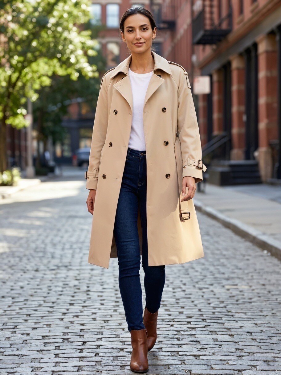 Ce trench-coat intemporel présente une coupe longue et raffinée qui met en valeur la silhouette tout en offrant un confort optimal. Conçu dans un tissu lisse et résistant, il dispose d’une double rangée de boutons, d’une ceinture ajustable pour souligner la taille et de pattes d’épaule pour une touche de sophistication. Les poignets réglables et le rabat tempête à l’arrière renforcent son style emblématique. Un modèle polyvalent et chic, idéal pour compléter toutes vos tenues.