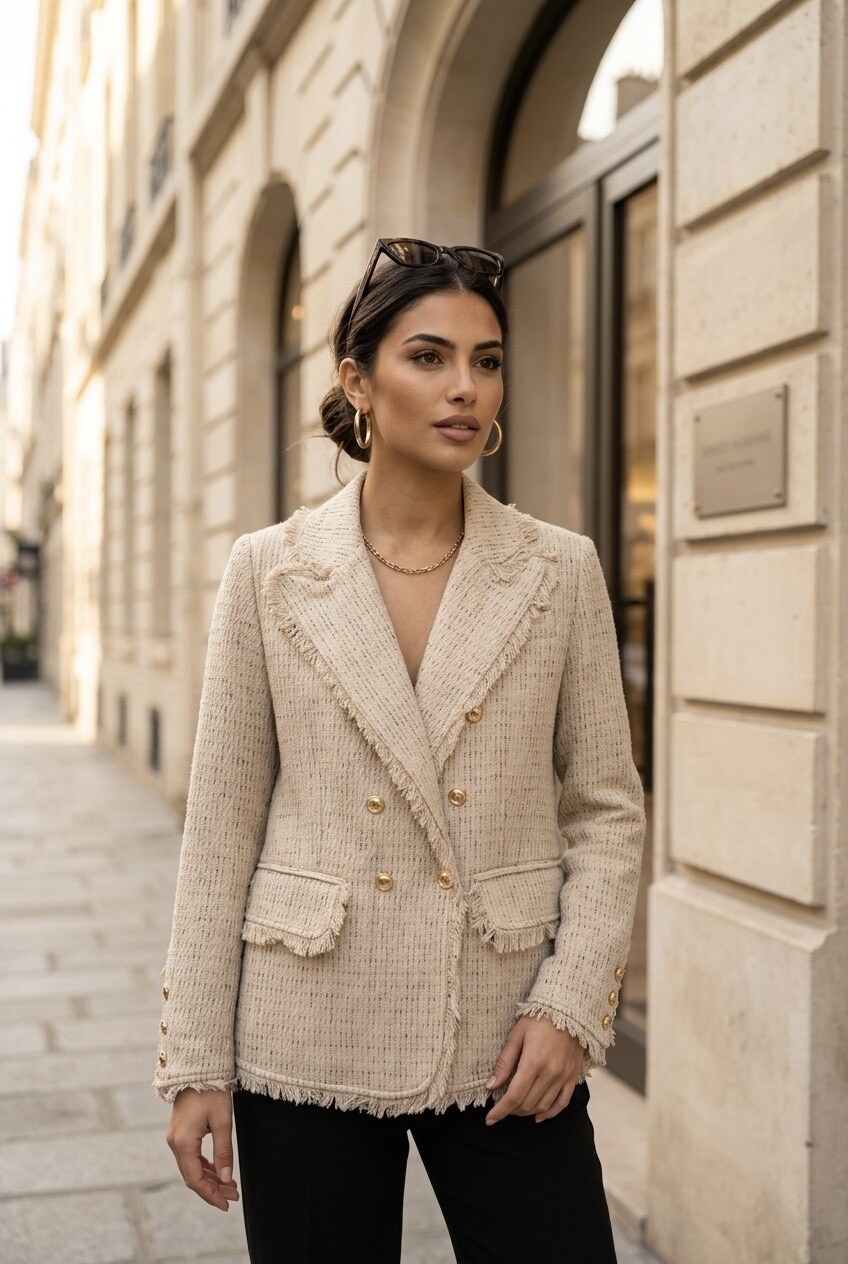 Grossiste SOKY & SOKA - Blazer femme tweed double boutonnage