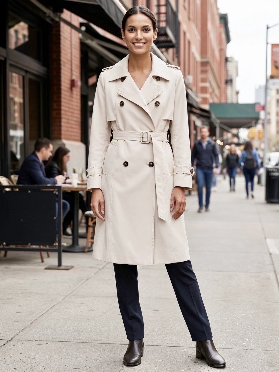 Découvrez un trench revisité dans une version encore plus moderne et raffinée. Sa coupe longue et structurée sublime chaque silhouette avec une élégance naturelle, tandis que son double boutonnage apporte une touche classique indémodable. La ceinture assortie permet d’ajuster parfaitement la taille pour créer un style aussi chic que confortable.Ce modèle se distingue par ses détails haut de gamme : épaulettes soigneusement travaillées, rabat tempête au dos, poches latérales à finition nette et pattes ajustables aux poignets pour un maintien impeccable. Son tissu fluide offre un tombé maîtrisé et un confort optimal au quotidien.Polyvalent et intemporel, ce trench s’adapte aussi bien aux looks professionnels qu’aux tenues décontractées. Une pièce essentielle pour affirmer un style sophistiqué, du matin jusqu’au soir.