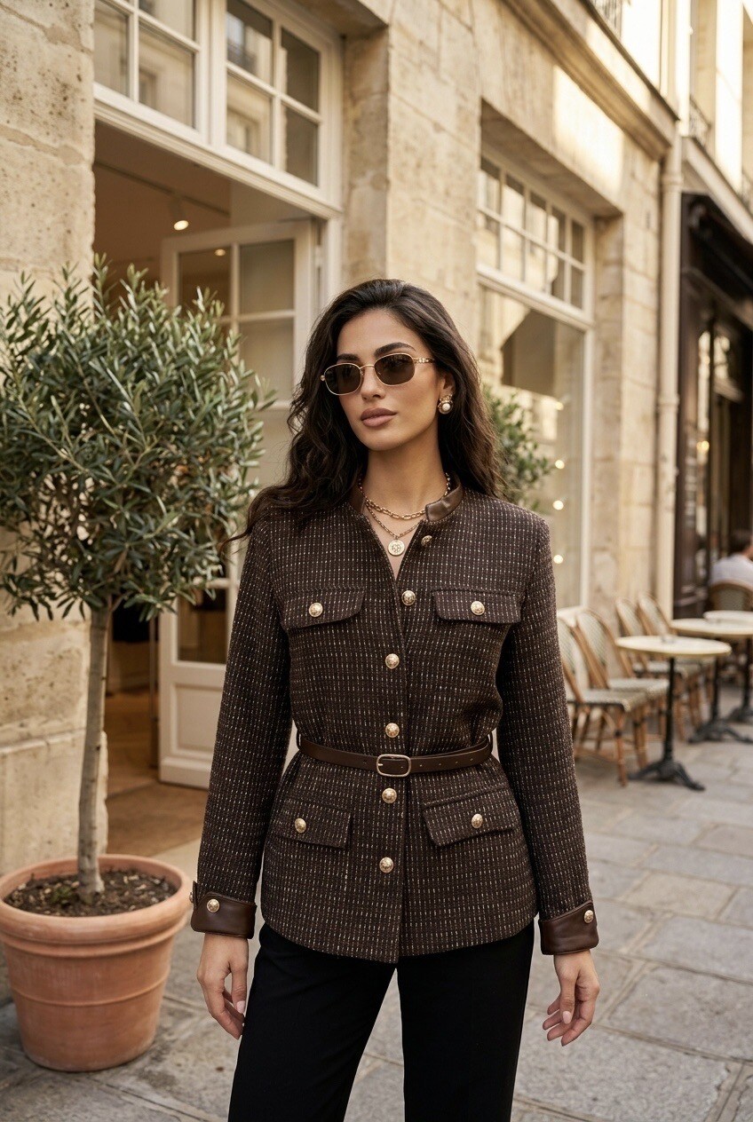 Grossiste SOKY & SOKA - Veste femme tweed avec ceinture