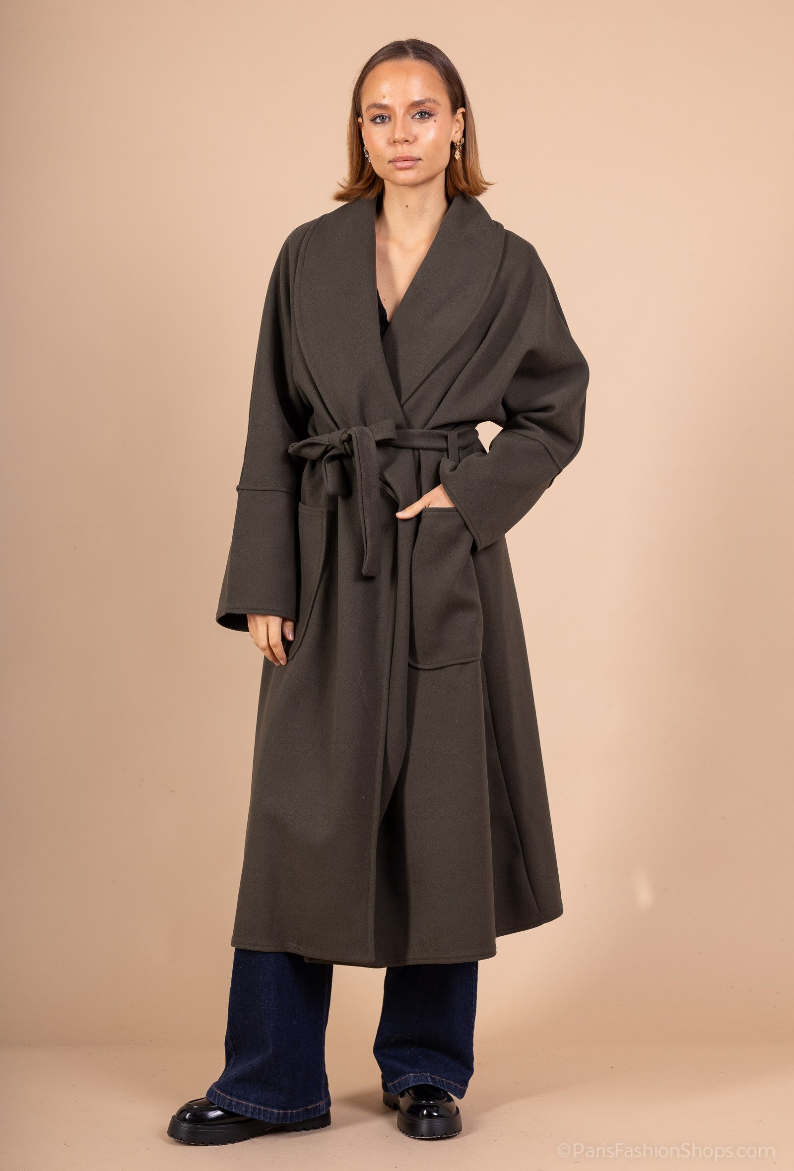 Großhändler Soleil Star - Langer Mantel mit Gürtel und Taschen