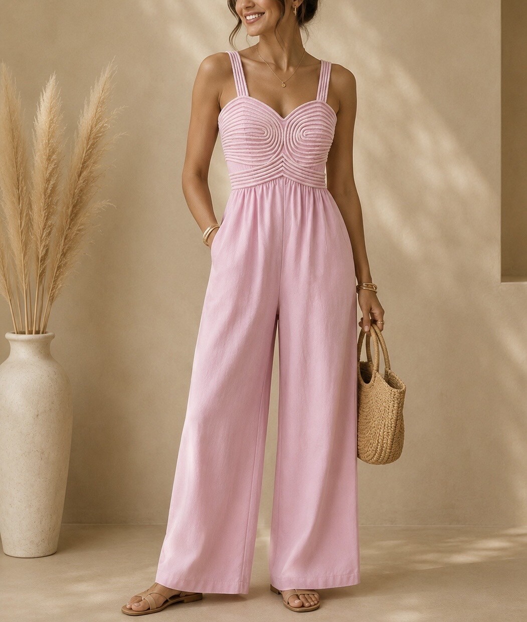 Wholesaler Soy & Co - Flowy Textured Bustier Jumpsuit