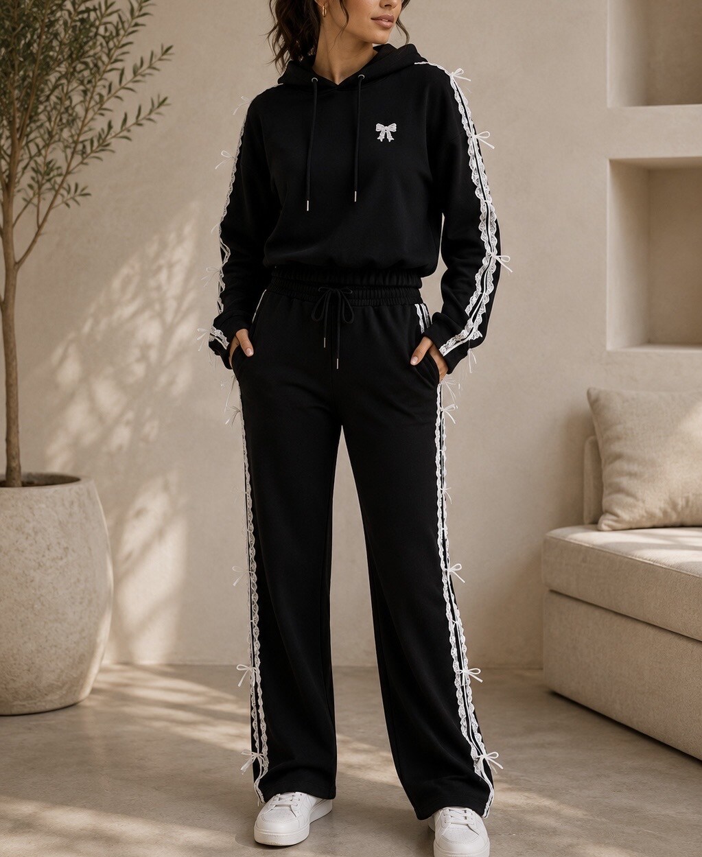 Grossista Soy & Co - Set da jogging con pizzo e nodi