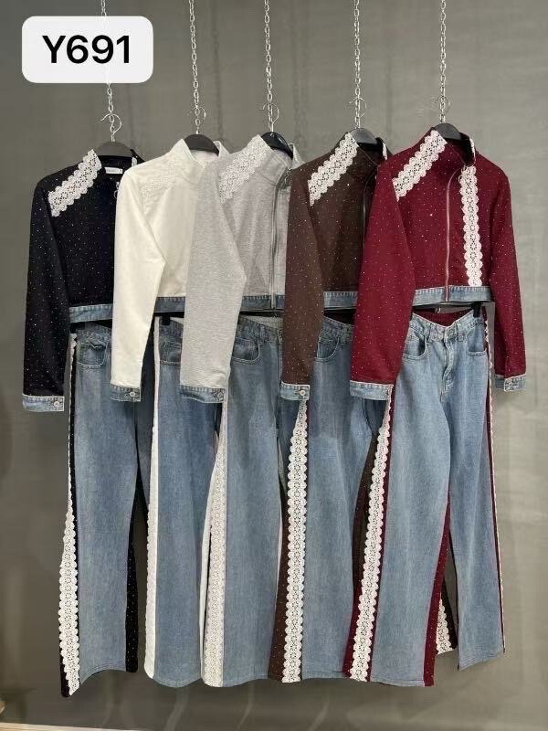 Grossiste Soy & Co - ensemble bi matière jogging/denim