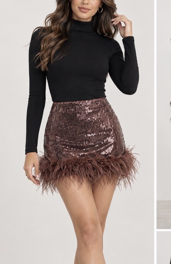 Wholesaler Soy & Co - Sequin mini skirt adorned with feathers
