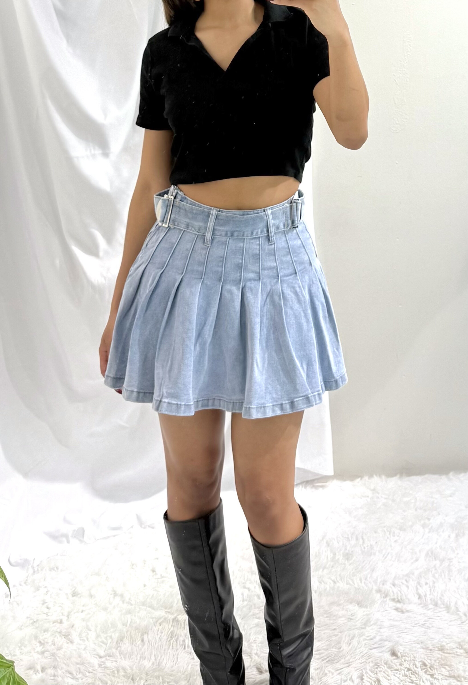 Grossiste Soy & Co - jupe denim plissée avec ceinture