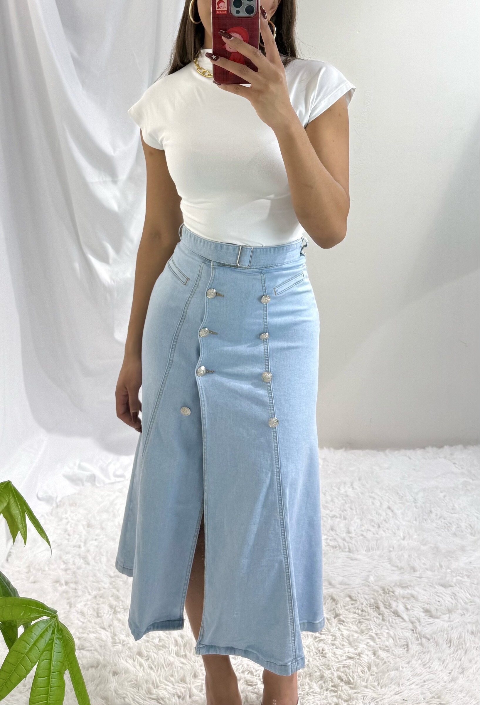 Großhändler Soy & Co - Flared Jeansrock mit Knöpfen