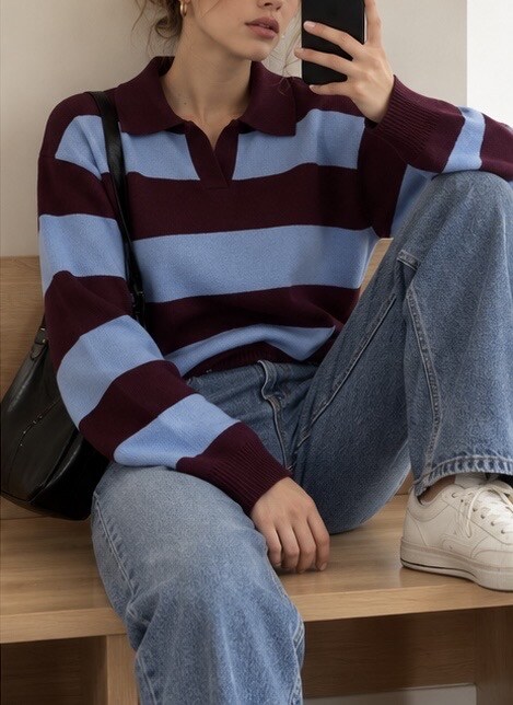 Wholesaler Soy & Co - Knit polo sweater with wide stripes