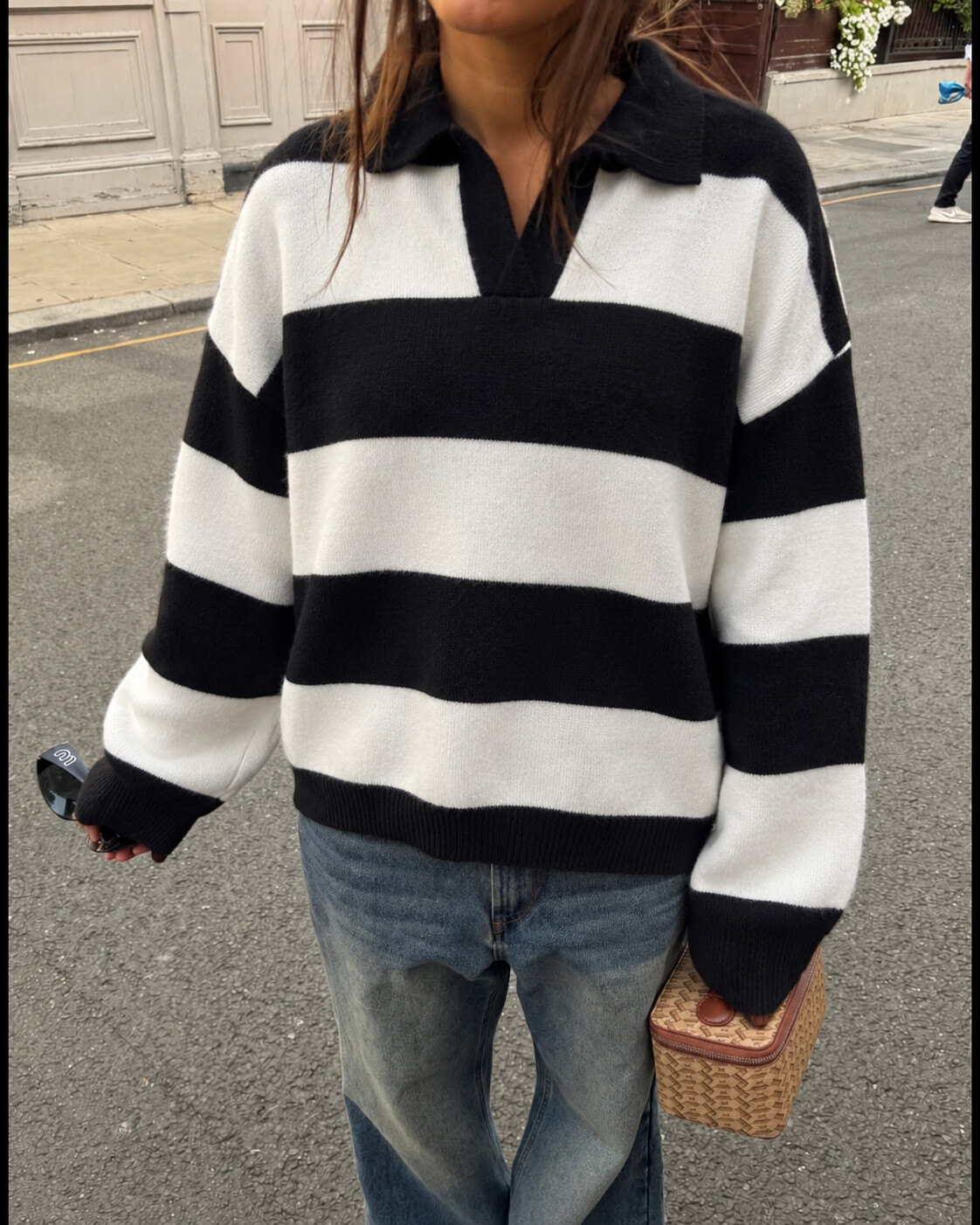 Grossista Soy & Co - Maglione polo a maglia con righe larghe