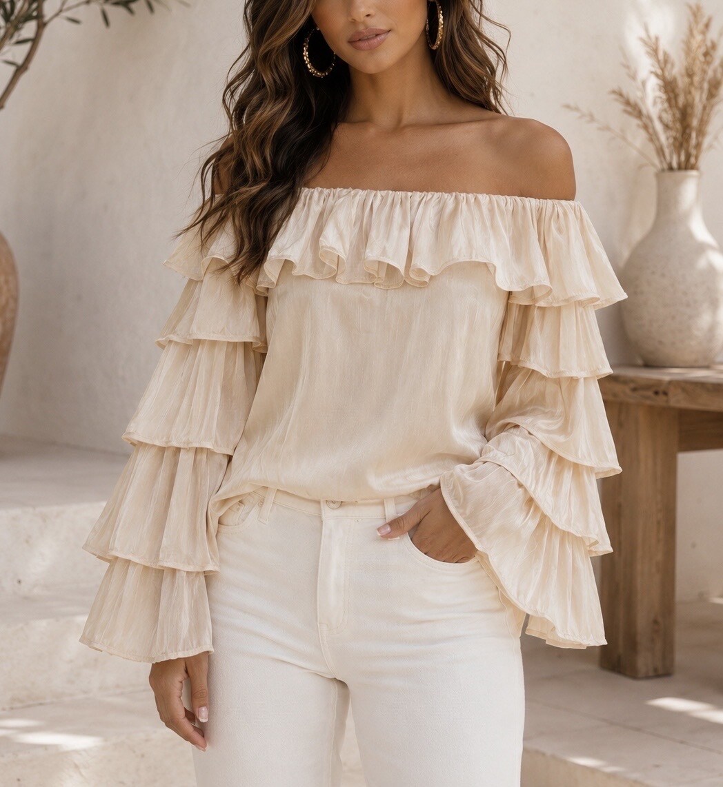 Wholesaler Soy & Co - Satin bardot top with ruffles