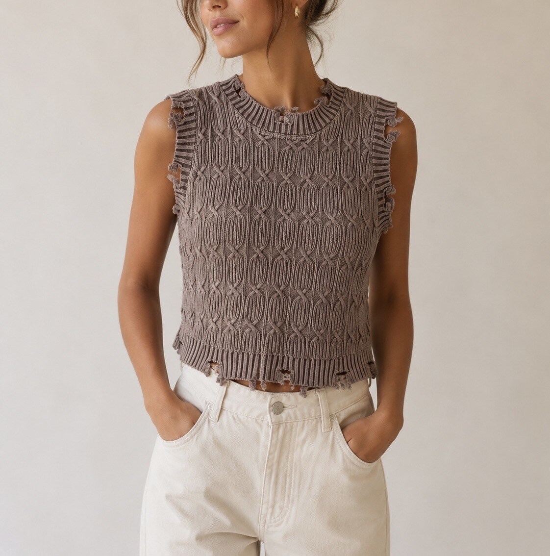 Großhändler Soy & Co - Stricktop mit strukturierter Oberfläche - zerstörte Abschlüsse