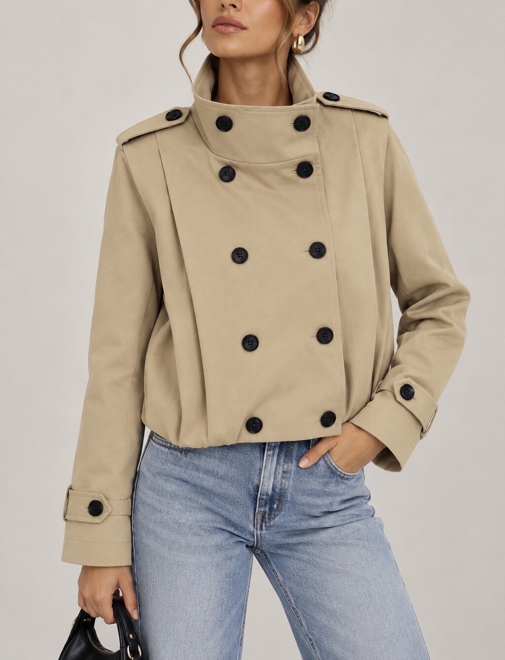 Großhändler Soy & Co - Kurze Trenchcoat-Jacke mit hohem Kragen