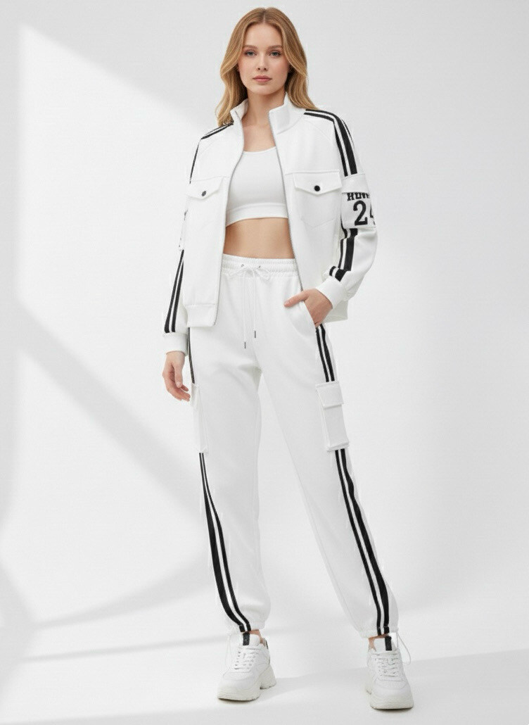 Grossiste STELLA - Ensemble 2 pièces pantalon de survêtement cargo, imprimé lettre numéro 24, ensemble survêtement cargo jogging zippé