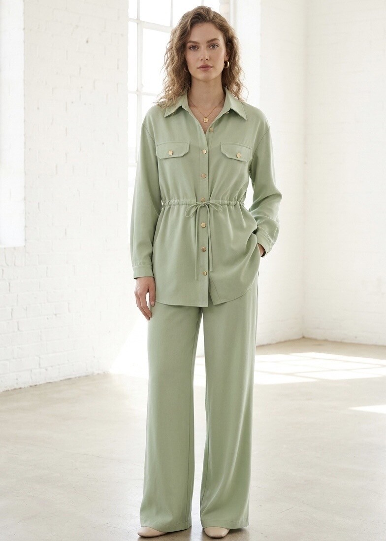 Grossiste STELLA - Ensemble 2 Pièces Femme Chic : Chemise Cargo à Taille Coulissée et Pantalon F