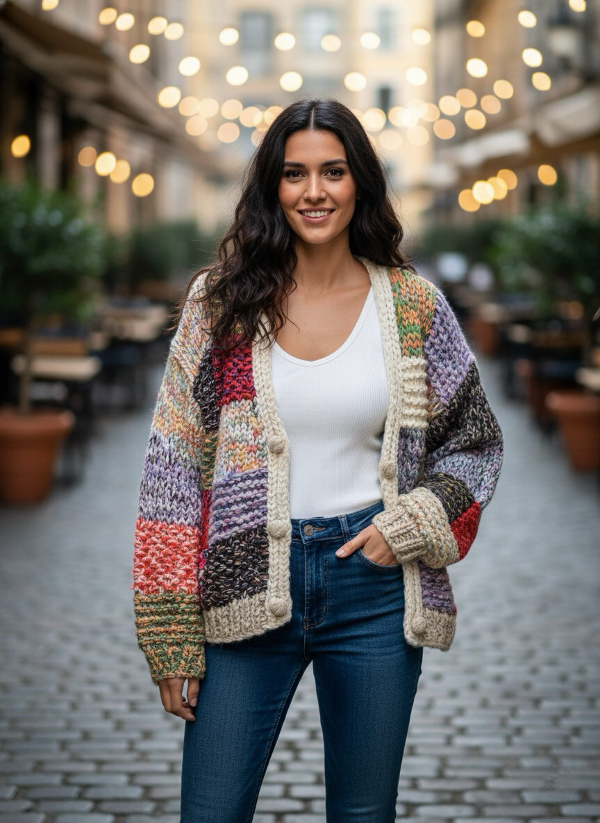 Großhändler STELLA - Strickjacke mit V-Ausschnitt und langen Ärmeln.