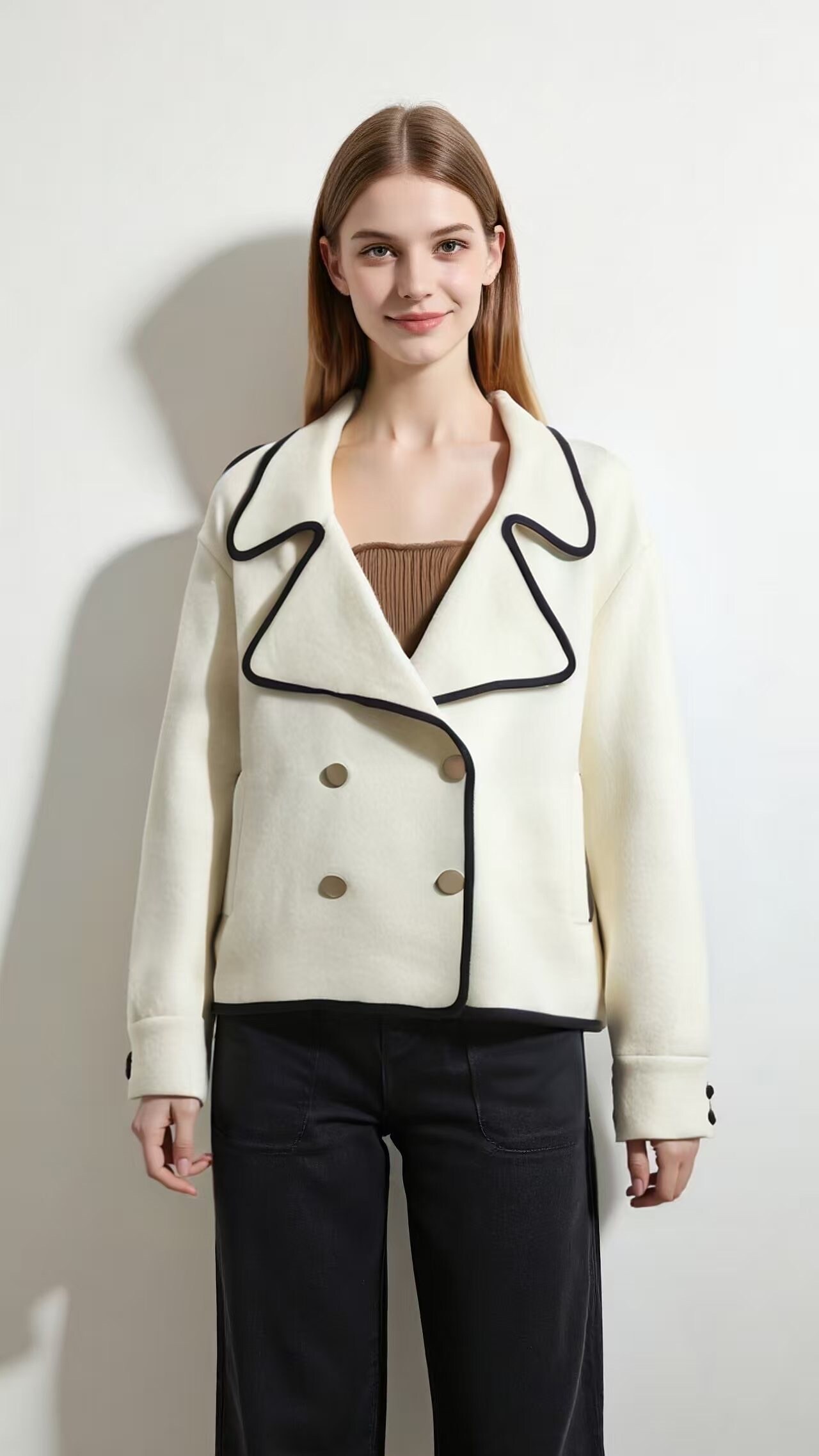 Grossiste STELLA - Manteau français à double boutonnage et revers, avec bords reliés, rehaussé de boutons métalliques
