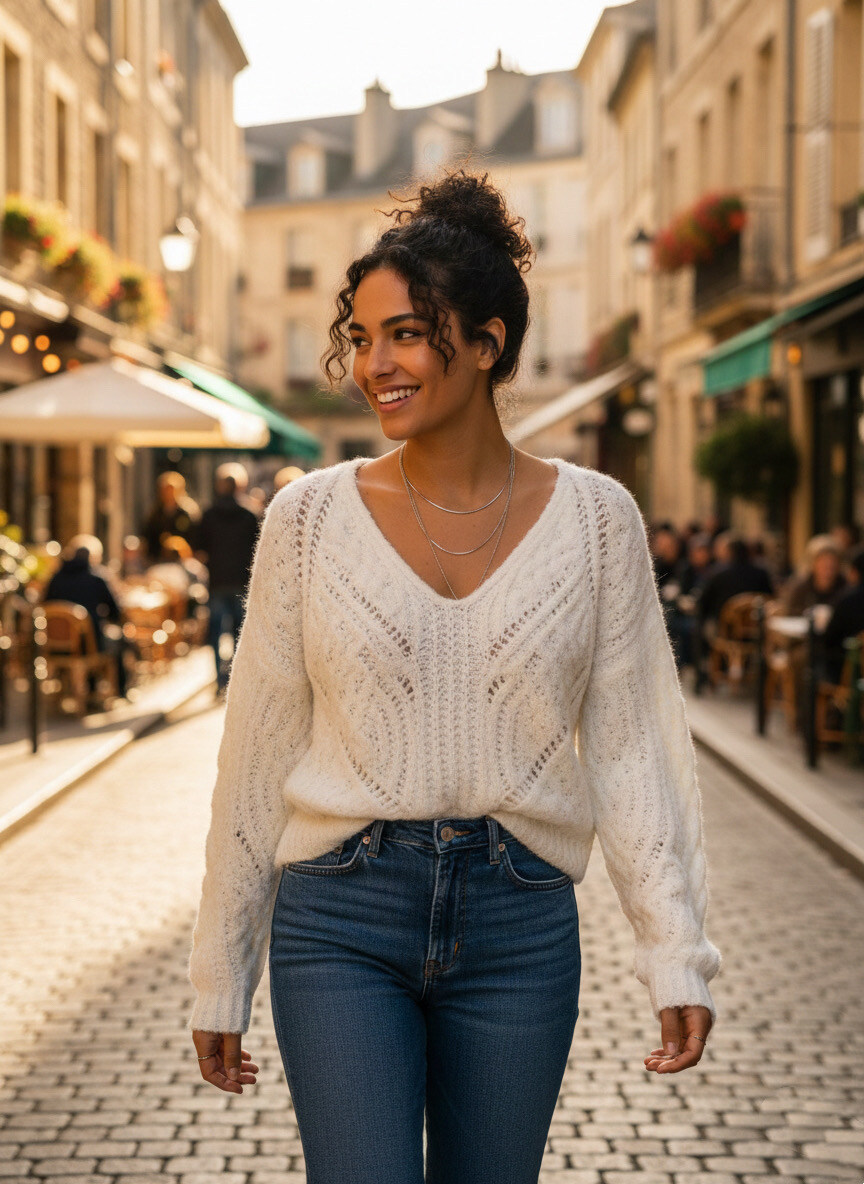 Großhändler STELLA - Weicher Strickpullover mit V-Ausschnitt