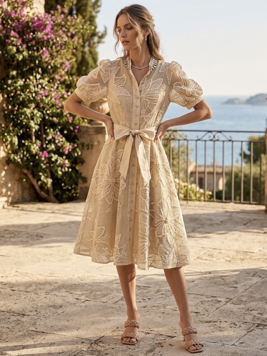 Maxi Abito Copricostume In Rete Trasparente Con Perle E Strass - Donna, Taglie S/M/L - 5