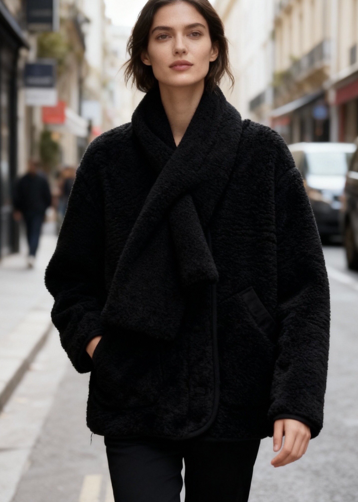 Grossiste STELLA - Manteau en polaire Teddy, coupe courte, vêtement d'extérieur, écharpe.