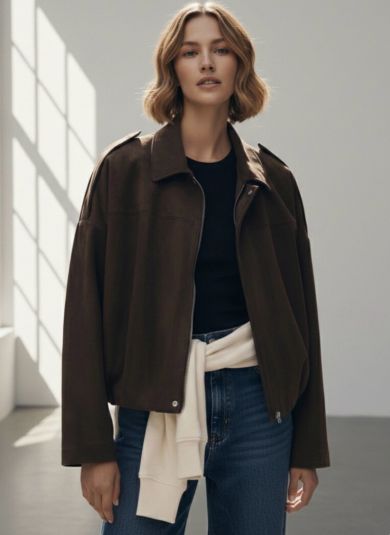 Grossiste STELLA - Veste motard oversize en daim pour femme Manteau bomber rétro décontracté