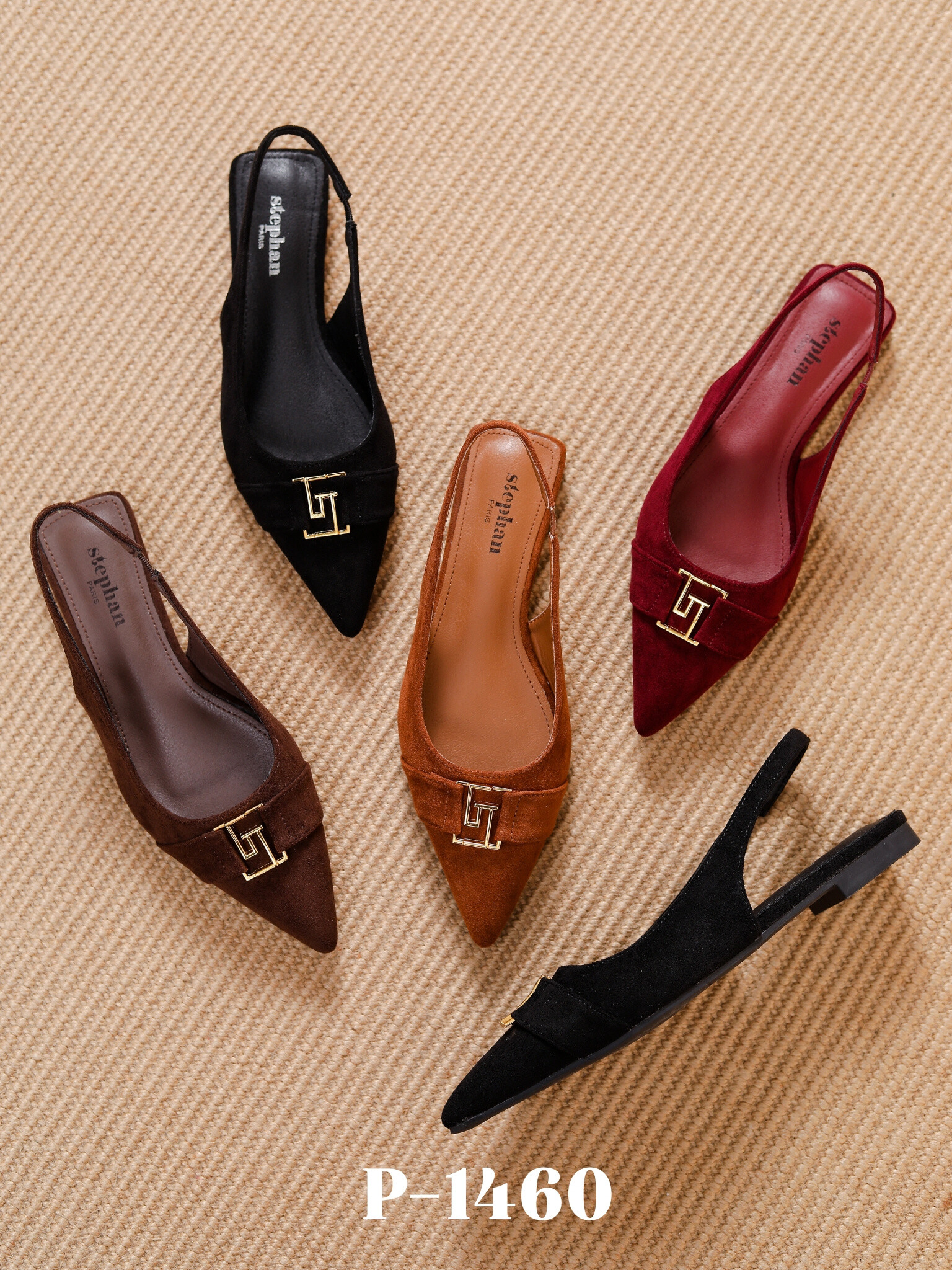 Grossiste Stephan Paris - Ballerine slingback – Effet daim avec bijou géométrique