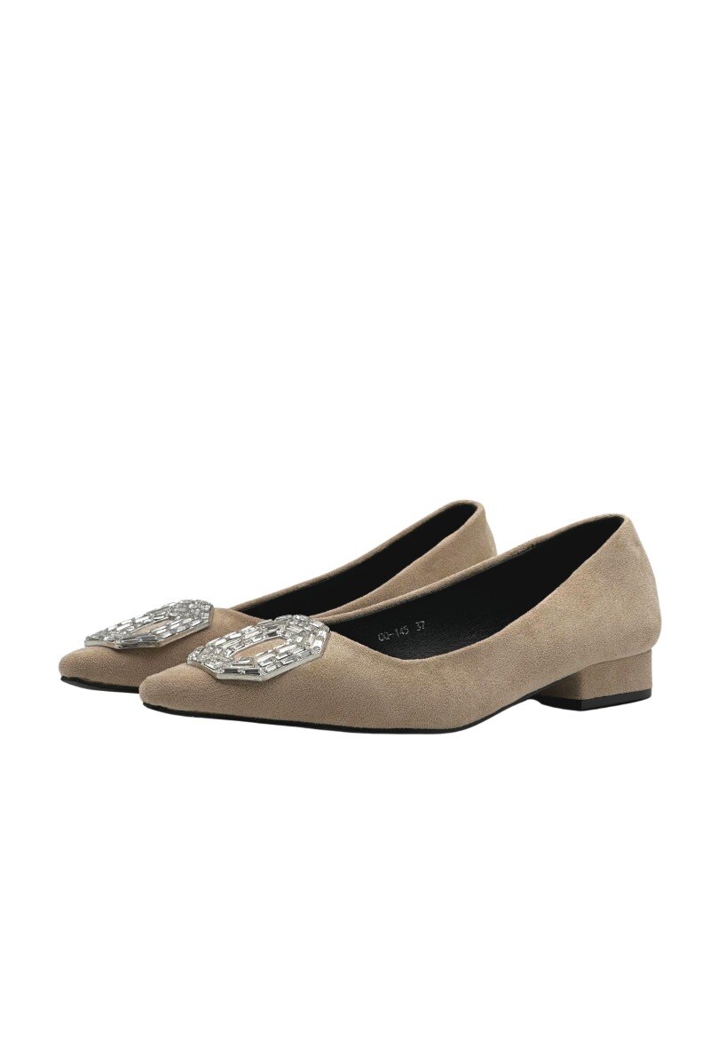 Grossiste Stephan Paris - Ballerines imitation daim avec broche en cristaux
