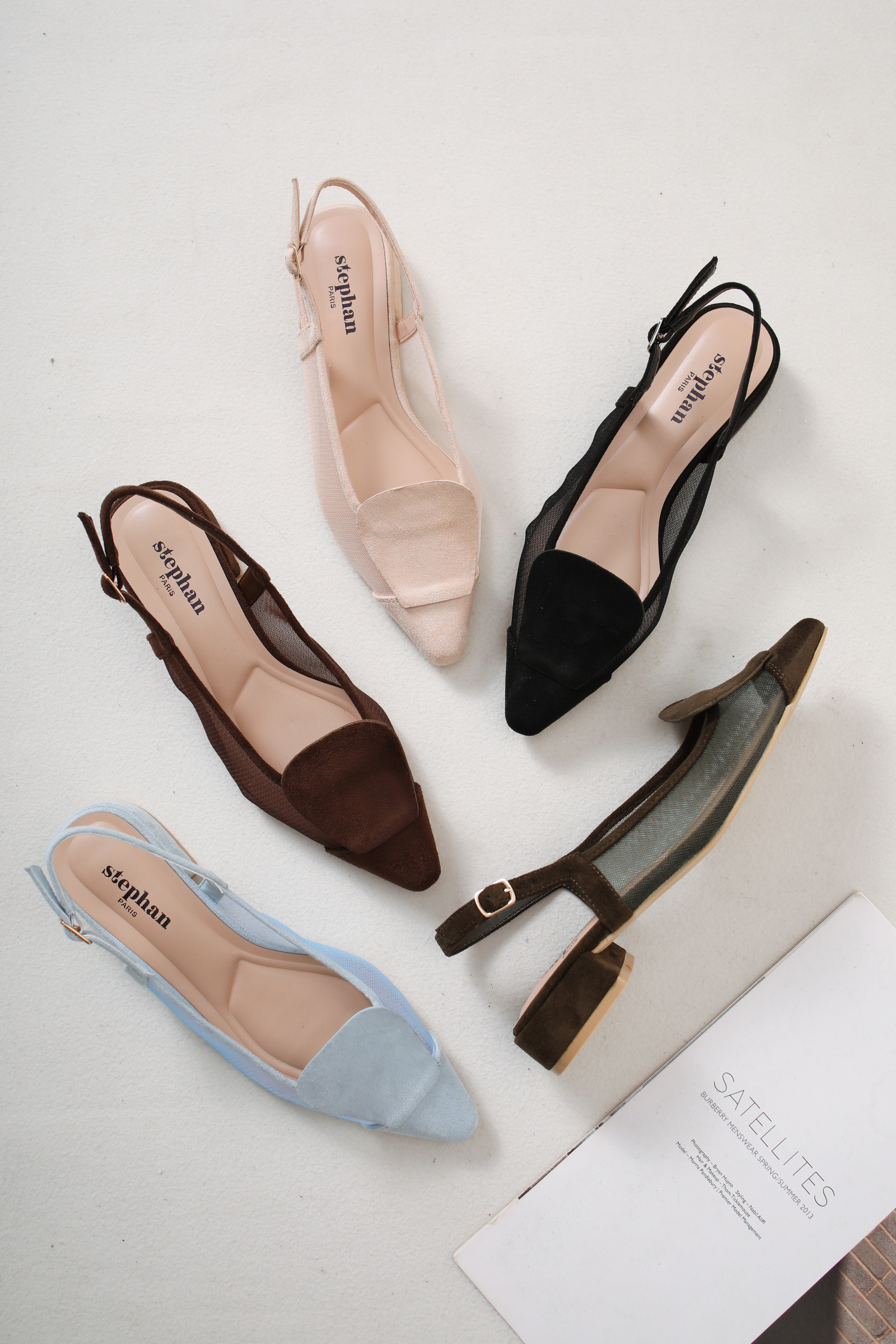 Mayorista Stephan Paris - Zapatos de tacón slingback en malla y ante
