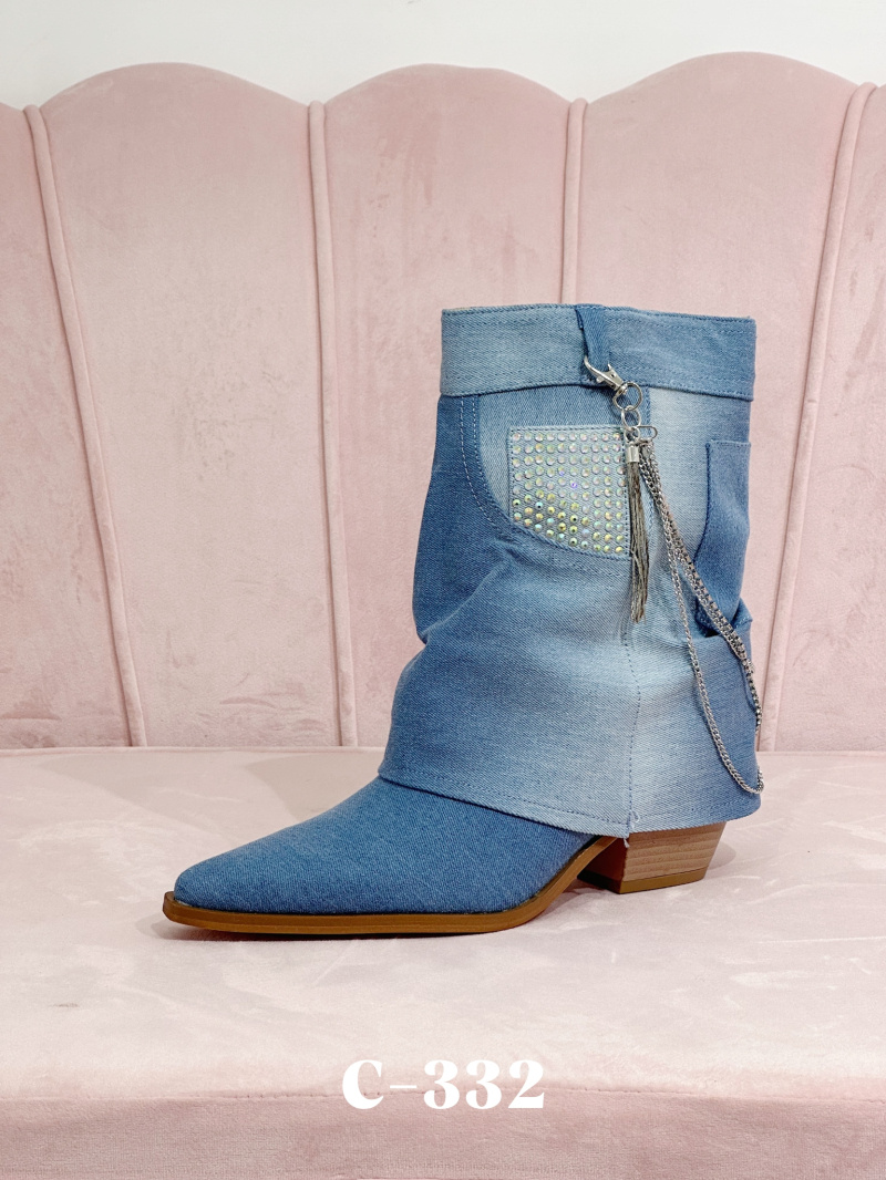 Grossiste Stephan Paris - Bottines en Jean à Détails Strass