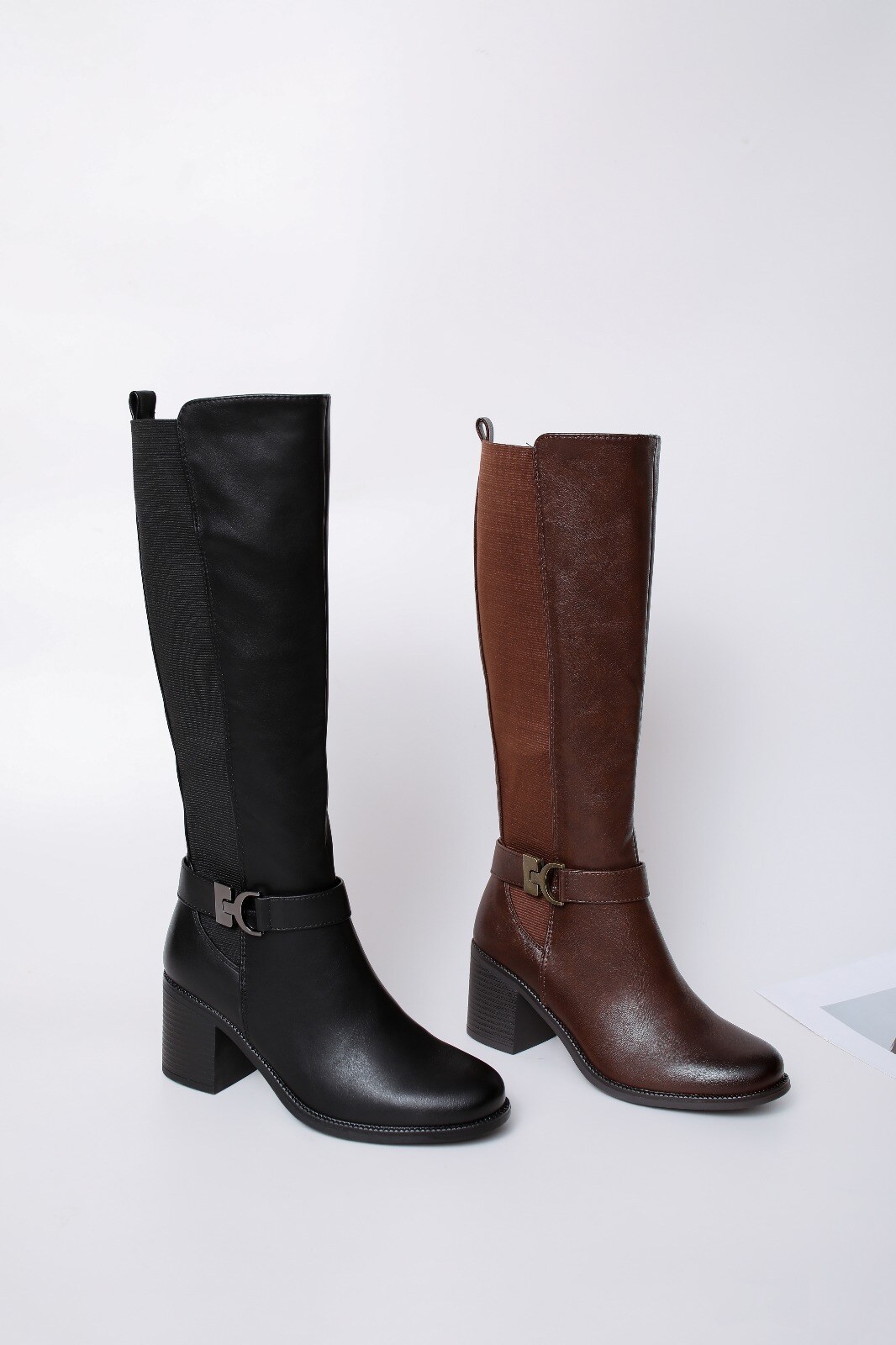 Grossiste Stephan Paris - Bottes cavalières en simili cuir avec bande stretch