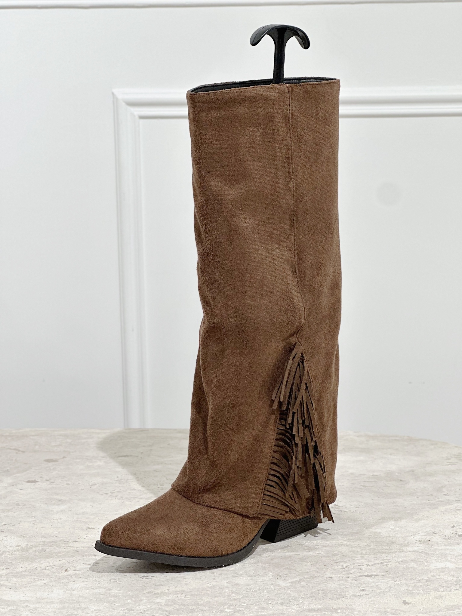Grossista Stephan Paris - Stivale western alto in camoscio con frange laterali