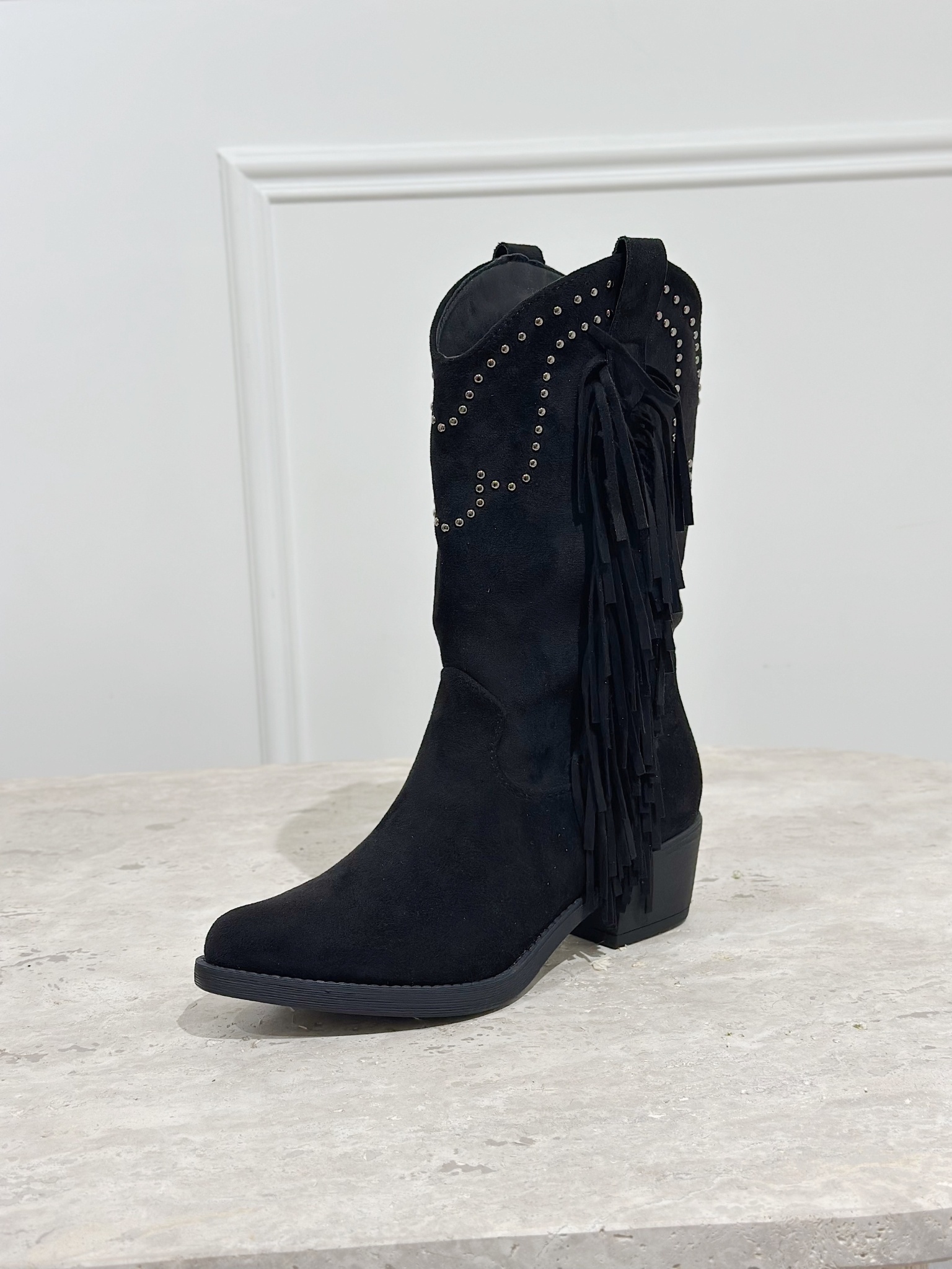 Mayorista Stephan Paris - Botín estilo western de ante con flecos y tachuelas