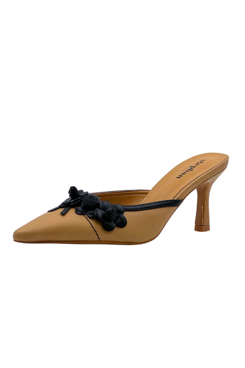 Grossiste Stephan Paris - Escarpins en simili cuir à bout pointu fermé avec détail fleur