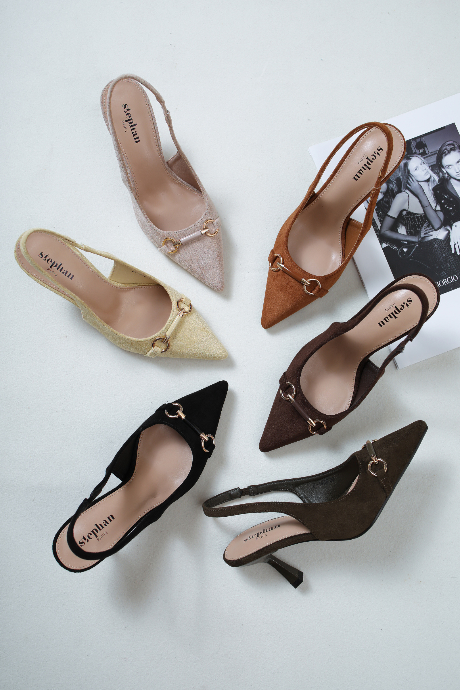 Grossista Stephan Paris - Décolleté slingback in camoscio con dettaglio metallico