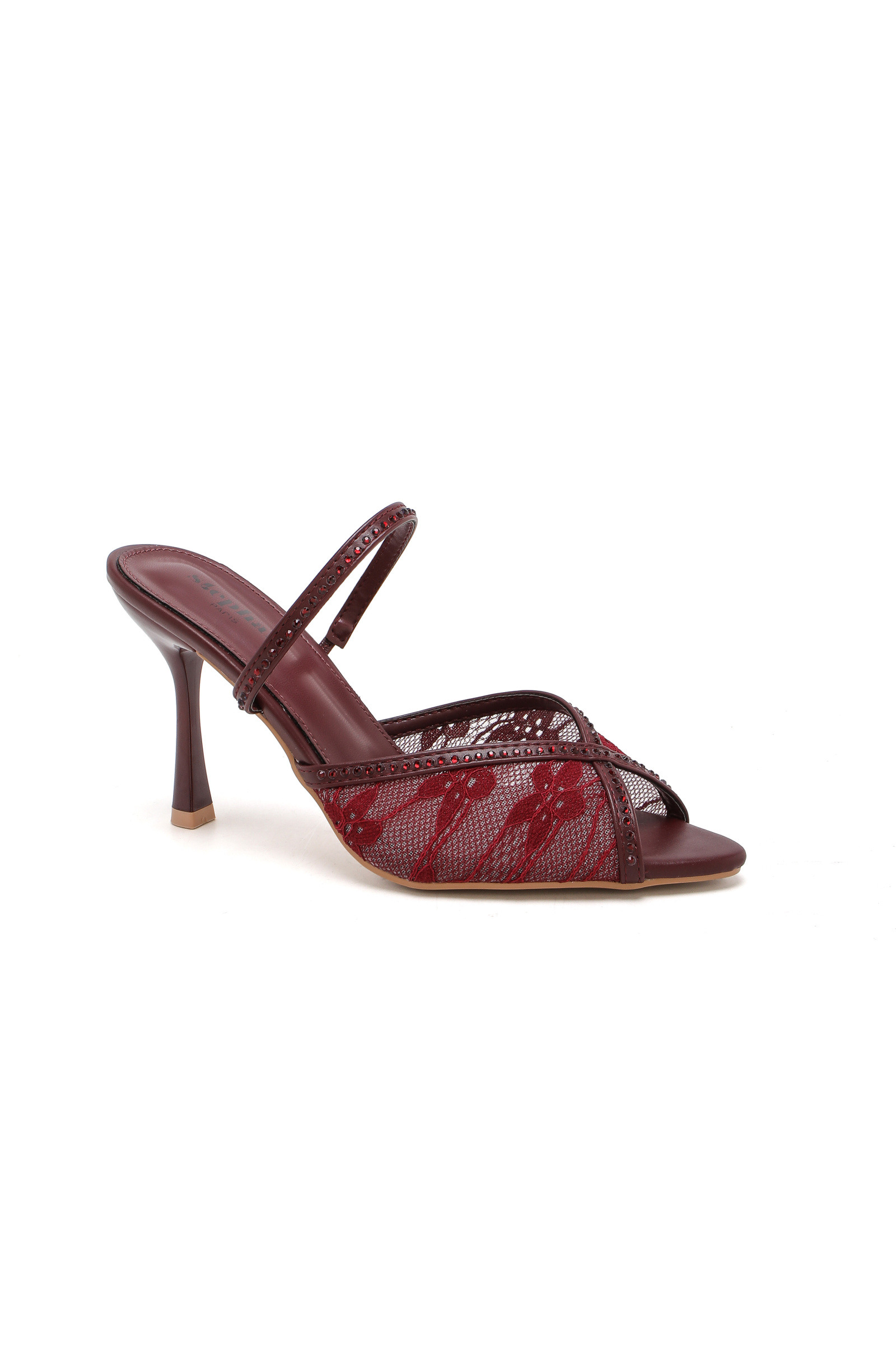 Wholesaler Stephan Paris - Embroidered lace heeled sandals with rhinestones