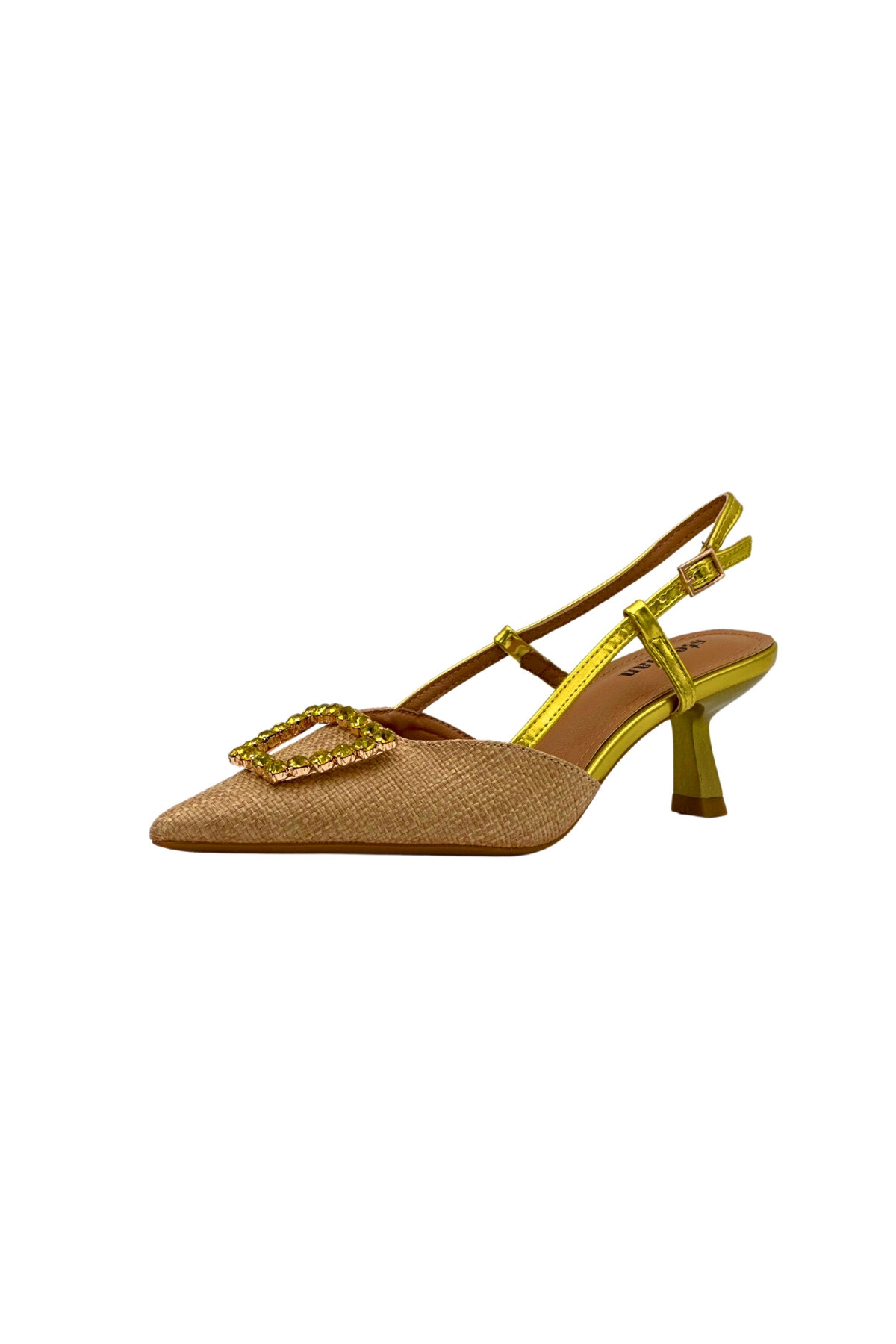 Grossiste Stephan Paris - Escarpins raffinés en raphia avec boucle strass
