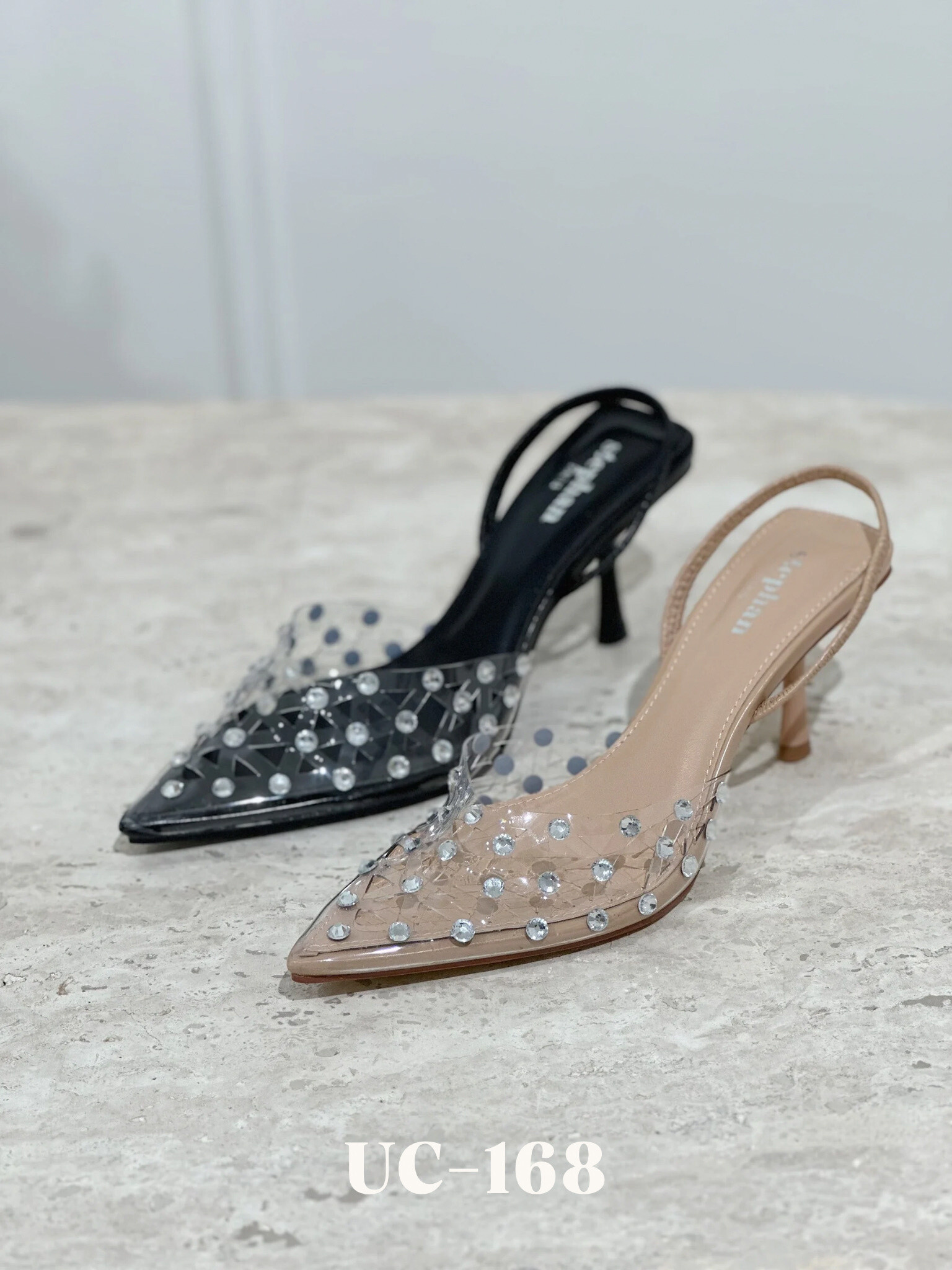 Grossiste Stephan Paris - Escarpins slingback en vinyle strassé