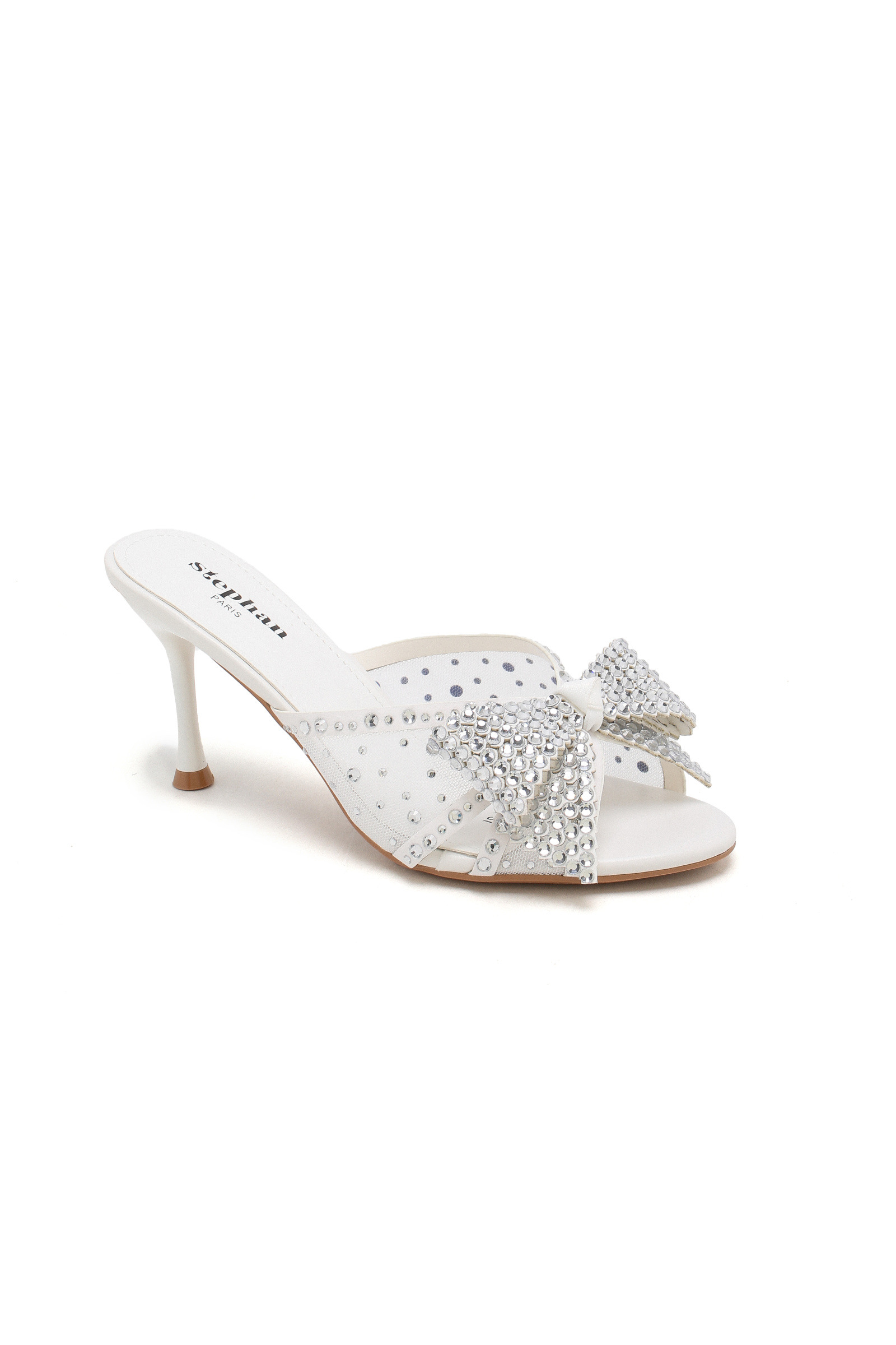 Mayorista Stephan Paris - Sandalia mule con tacón y lazo de strass