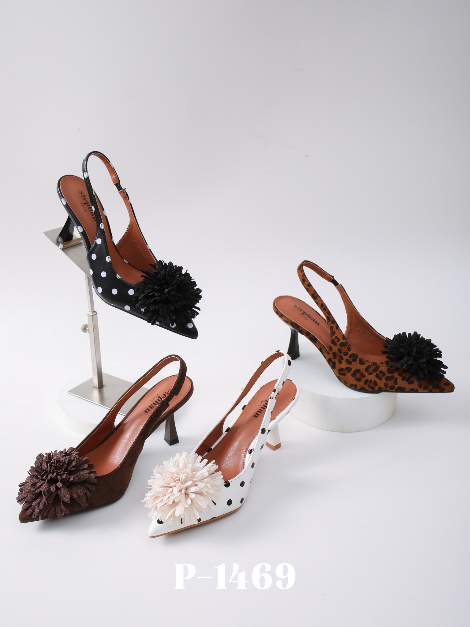 Grossiste Stephan Paris - Escarpins slingback à fleur décorative
